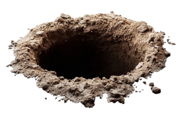 Isolated hole in the ground on a transparent background, high resolution PNG file