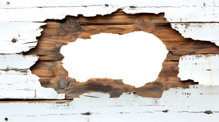 Isolated hole in wooden wall on transparent background, high resolution PNG file