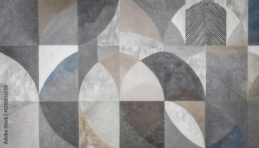 Poster abstract geometric pattern of overlapping arcs in earthy tones with textured pixelated effect, perfe