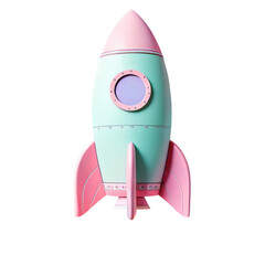 Cute pastel pink and mint green rocket ship illustration, isolated on black background, perfect for children's books, websites, or app design.
