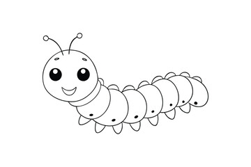 Cute kawaii caterpillar cartoon character coloring page vector illustration