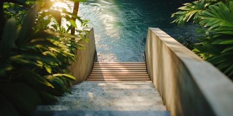Serene Staircase by a Tranquil Lake