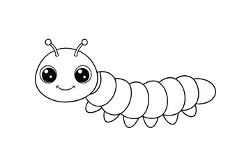 Cute kawaii caterpillar cartoon character coloring page vector illustration
