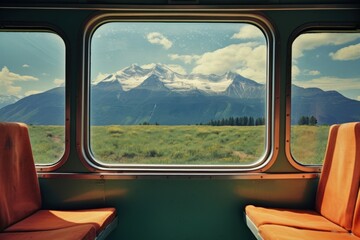 Train interior window mountains scenery nature