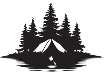 Camping silhouette element, Camping vector illustration design.