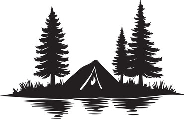 Camping silhouette element, Camping vector illustration design.