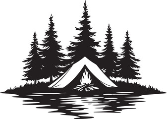 Camping silhouette element, Camping vector illustration design.