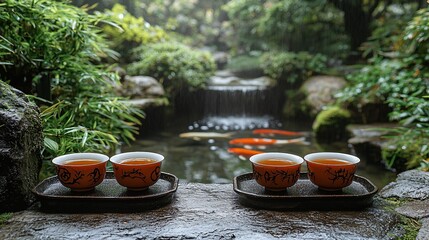 Serene Tea Ceremony: Koi Pond & Zen Garden