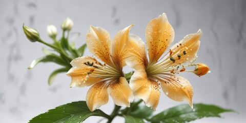 Fototapeta premium Bael flower with dew drops on a white surface, flora, nature