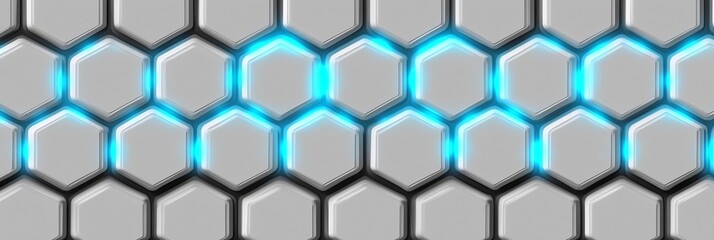 Naklejka premium White Hexagonal Background Panels with Blue Neon