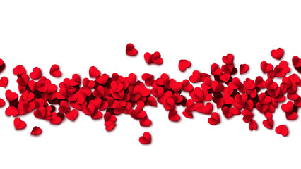 Hearts seamless pattern. Heart shaped rose petals fall. Heart paper confetti. Vector eps 10 illustration. Red color. Romantic floral background. Love backdrop. 14 February Valentine's Day.