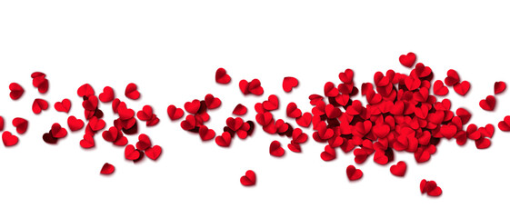 Hearts seamless pattern. Heart shaped rose petals fall. Heart paper confetti. Vector eps 10 illustration. Red color. Romantic floral background. Love backdrop. 14 February Valentine's Day.