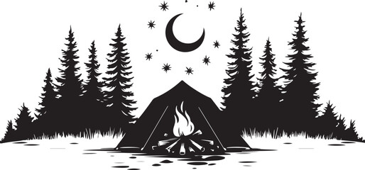 Camping silhouette element, Camping vector illustration design.