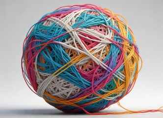 Ball of threads tangled together on a white background , bundle, fabric, ball