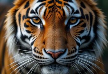 Fototapeta premium A wild tiger stares intensely into the camera, showcasing its untamed spirit.