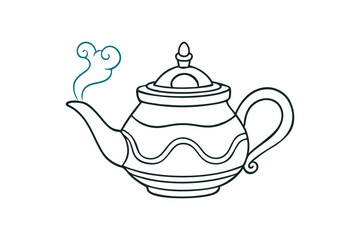 Ornate teapot with steam escaping vector art illustration