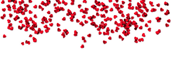 Hearts seamless pattern. Heart shaped rose petals fall. Heart paper confetti. Vector eps 10 illustration. Red color. Romantic floral background. Love backdrop. 14 February Valentine's Day.