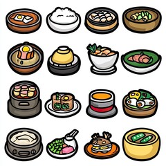 Asian cuisine menu; various dishes; restaurant food illustration; website design