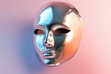 A minimalist metallic mask, sleek and polished, against a soft gradient background