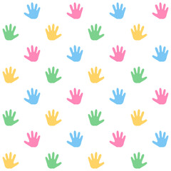 Fototapeta premium Hand Palm Imprints Seamless Pattern. Cute Kids Endless Background. 