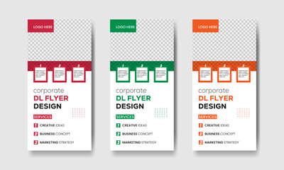 Corporate dl flyer design. features a minimalist layout with three columns, white background, clean typography, comparison chart, subscription plan, digital marketing, flat design style,