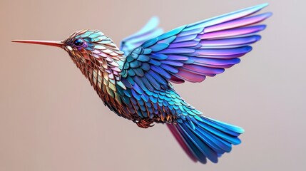 Vibrant Hummingbird in Mid-Flight with Colorful Feathers