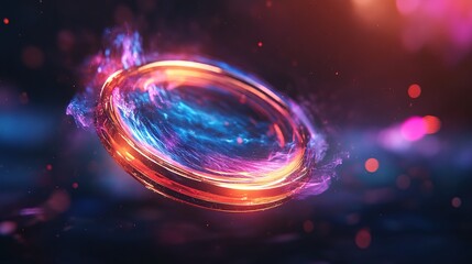 Obraz premium A 3D virtual crypto coin spinning in mid-air, shining holographic reflections 