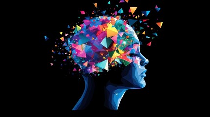 Vibrant Abstract Art: Colorful Geometric Brain with Creative Explosions