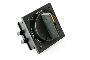 Fototapeta premium Power switch designed for industrial use located on a control panel in a manufacturing factory