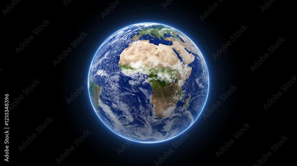Wall mural glowing planet earth horizontal in space 3d realistic planet rotating animated video