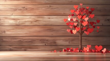 Fototapeta premium zoom in valentine tree with wooden wallpaper simple, with copy space for text