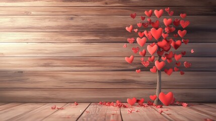 zoom in valentine tree with wooden wallpaper simple, with copy space for text
