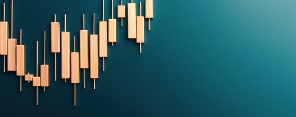 Obraz premium A financial chart displaying candlestick patterns against a blue background, indicating market trends and price movements.