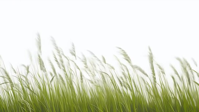 gentle wind rustling through tall blades of grass making them sway gracefully against a transparent background with an alpha channel for easy compositing