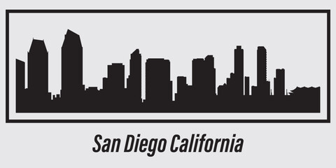 Obraz premium Black silhouette of the city skyline in San Diego, California. Vector on a gray background