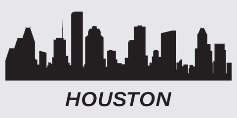 Black silhouette of Houston city skyline. Vector on a gray background