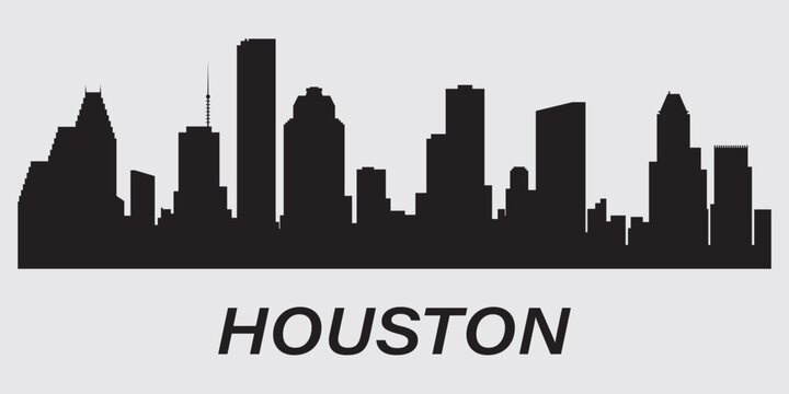 Black silhouette of Houston city skyline. Vector on a gray background