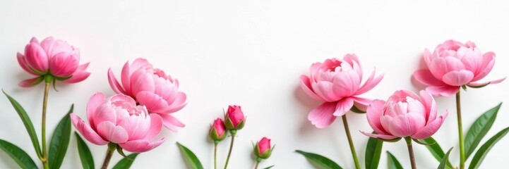 Naklejka premium Soft pink peony blooms on a crisp white background, gardening, garden bloom, floral