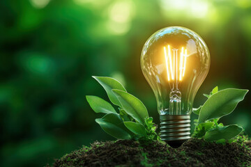 Green Forest Illumination: Celebrating Earth Day and Eco-Friendly Environment with a Lightbulb
