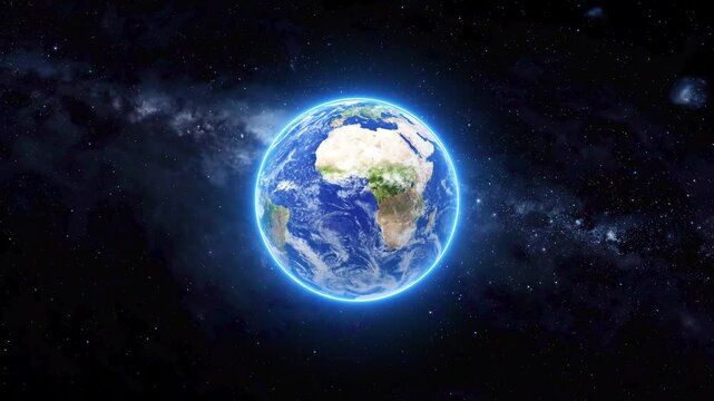 Glowing planet earth in space horizontal 3d rotating animated video