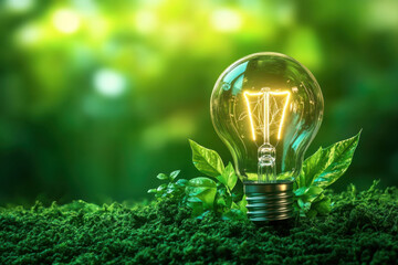 Green Forest Illumination: Celebrating Earth Day and Eco-Friendly Environment with a Lightbulb