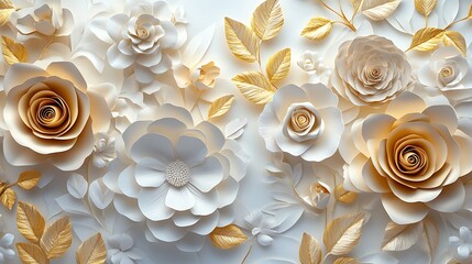 3D wallpaper with a white and gold floral background