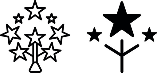 Glitter Star Tree Vector Icon Set - Magical and Sparkling Designs