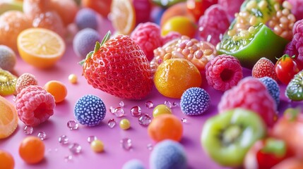 Sweet and Colorful Fruit and Candy Still Life