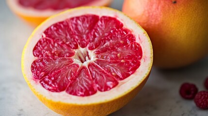 Close-up of a Juicy Grapefruit Slice, Vibrant Colors and Healthy Goodness