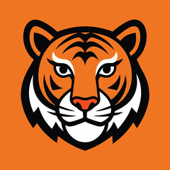 Tiger Head Vector Art Illustration - Tiger Head Logo and Icon Flat Design