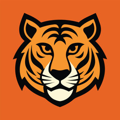 Tiger Head Vector Art Illustration - Tiger Head Logo and Icon Flat Design