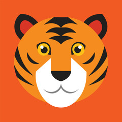 Tiger Head Vector Art Illustration - Tiger Head Logo and Icon Flat Design