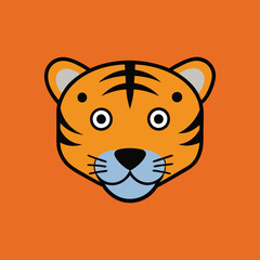 Tiger Head Vector Art Illustration - Tiger Head Logo and Icon Flat Design