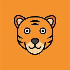 Tiger Head Vector Art Illustration - Tiger Head Logo and Icon Flat Design